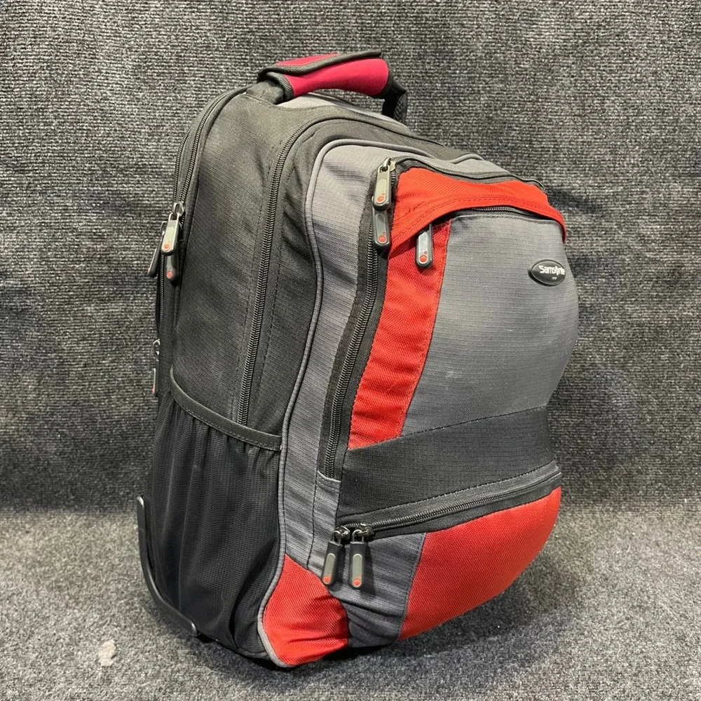 Samsonite TC-10 Black Grey Red Wheeled Rolling‎ Backpack Travel Laptop Bag 3898